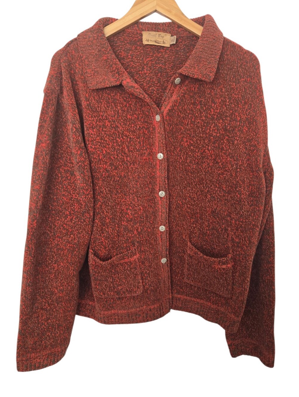 Vintage South Bay XL Red Marled Knit Collared Cardigan Sweater Y2K - Picture 2 of 6